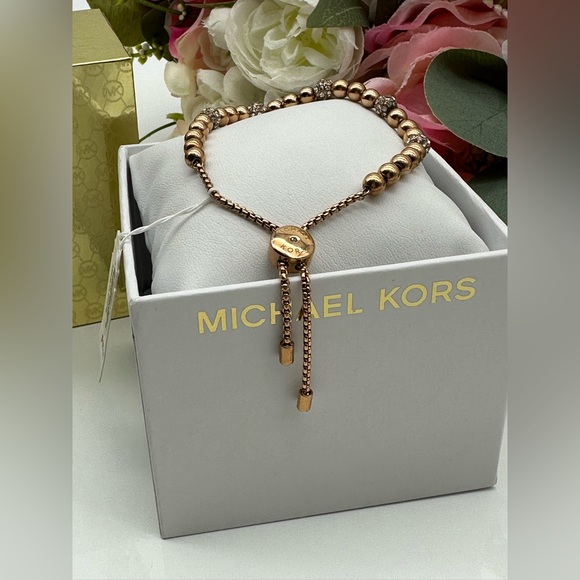 Michael Kors Brilliance Rose Gold Adjustable Crystal Beaded Slider Bracelet - Picture 9 of 15